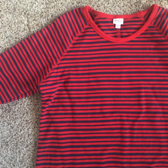 MERONA Red And Navy Striped Sheath Dress With 3/4 Sleeves - Picture 8 of 13